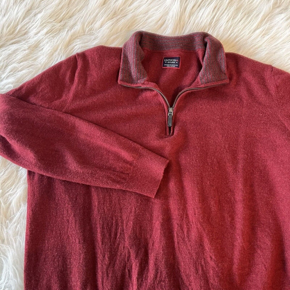 UNTUCKIT Sweater Mens 2XL XX Red Merino Wool Quarter 1/4 Zip Pullover Belguardo